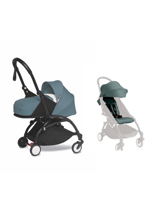 Babyzen YOYO2 Stroller Black Frame with Aqua Newborn Pack & FREE 6+ Color Pack image number 1